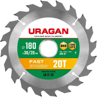 Фото товара - Пильный диск по дереву 20Т 180х30/20мм Fast URAGAN 36800-180-30-20_z01