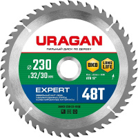 Фото товара - Пильный диск по дереву 48Т 230х32/30мм Expert URAGAN 36802-230-32-48_z01