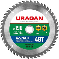Фото товара - Пильный диск по дереву 48Т 190х20/16мм Expert URAGAN 36802-190-20-48_z01