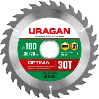 Фото товара - Пильный диск по дереву 30Т 180х30/20мм Optima URAGAN 36801-180-30-30_z01
