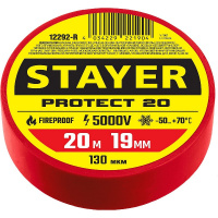 Фото товара - Изолента ПВХ красная 5 000 В 19мм*20м PROTECT-20 STAYER 12292-R