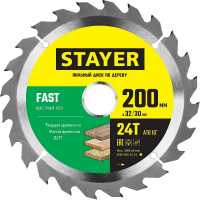 Фото товара - Пильный диск по дереву 24Т 200x32/30мм Fast STAYER 3680-200-32-24_z01