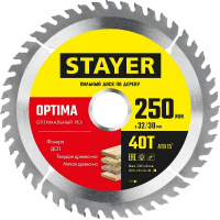 Фото товара - Пильный диск по дереву оптимальный рез 40Т 250x32/30мм Optima STAYER 3681-250-32-40_z01