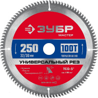 Фото товара - Пильный диск по алюминию 100Т 250x32/30мм Универсальный рез ЗУБР 36916-250-32-100_z01