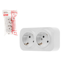 Фото товара - Розетка 2-ая открытая с/з белая Bailly LEIDEN ELECTRIC 806005