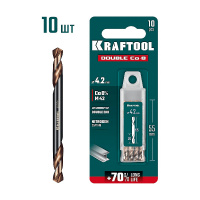 Фото товара - Сверло двухстороннее по металлу DOUBLE Класс А сталь M42 +8%Co 4.2х55мм KRAFTOOL 29654-4.2-10