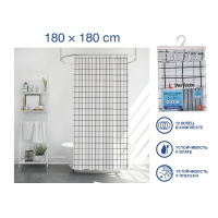 Фото товара - Шторка для ванной 12 колец в комплекте 180x180см Harmony клетка PERFECTO LINEA 36-118203