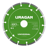Фото товара - Диск алмазный отрезной сегментный UNIVERSAL 180мм URAGAN 36705-180