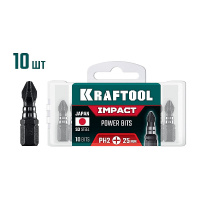 Фото товара - Ударные биты 10шт 25мм Impact PH 2 KRAFTOOL 26191-2-25-S10