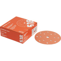 Фото товара - Диск шлифовальный 518 Orange Ceramic Р150 125мм 8отв 50шт SANDWOX 518.125.150.08