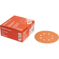 Фото товара - Диск шлифовальный 518 Orange Ceramic Р120 125мм 8отв 50шт SANDWOX 518.125.120.08