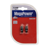 Фото товара - Автолампа T10W W2,1x9,5d 1 SMD CREE WHITE блистер 2шт 6000K 120лм 12V MEGAPOWER M-10120W-2бл