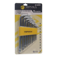 Фото товара - Набор ключей TORX Г-образных T9-T50 10пр. ЭВРИКА ER-15101T