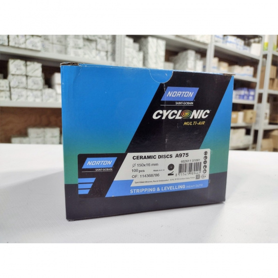 Большое фото товара - Диск абразивный CYCLONIC A975 синий 150х16мм P100/80 NORTON 66261151661, 66261151661. Вариант №2