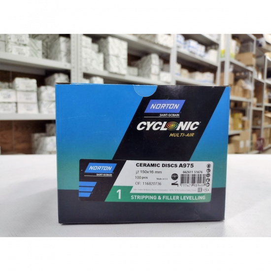 Большое фото товара - Диск абразивный CYCLONIC A975 зеленый 150х16мм P150/120 NORTON 66261151676, 66261151676. Вариант №2