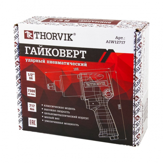 Большое фото товара - Гайковерт ударный пневматический 1/2 7500об/мин 717Нм Thorvik AIW12717 Код 052482, AIW12717. Вариант №3