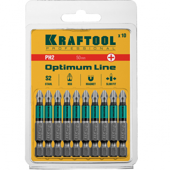 Большое фото товара - Биты Optimum Line PH2 50мм 10шт KRAFTOOL 26122-2-50-10, 26122-2-50-10. Вариант №2