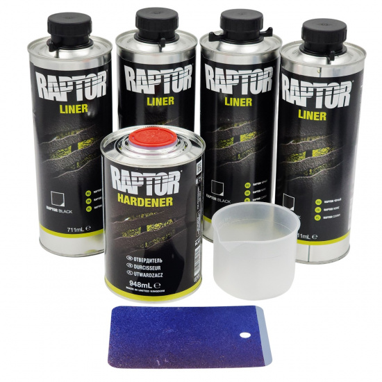 Большое фото товара - Защитное покрытие RAPTOR 2K повышенной прочности черное с отвердителем 4+1л U-POL RLB/S4, RLB/S4. Вариант №1