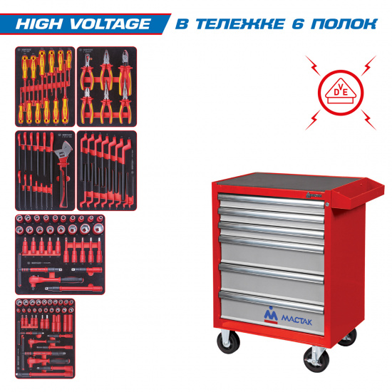 Большое фото товара - Набор инструментов HIGH VOLTAGE в красной тележке 117пр. KING TONY 934-117AMRE, 934-117AMRE. Вариант №1