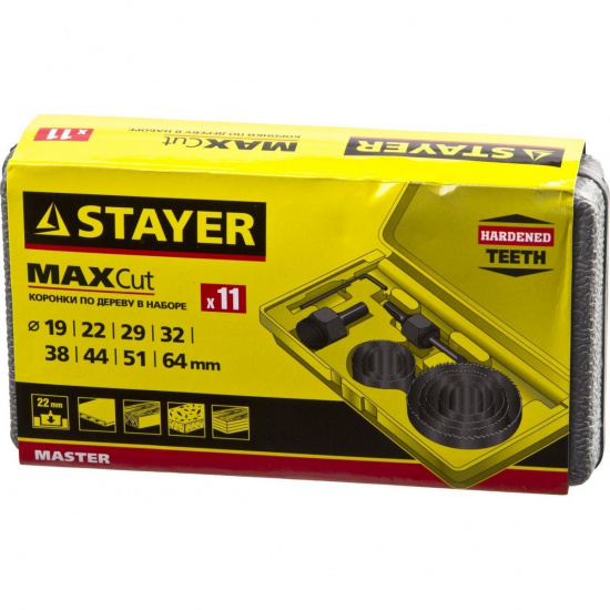 Большое фото товара - Набор кольцевых коронок по дереву 19-64мм 9шт Maxcut STAYER 29600-H11, 29600-H11. Вариант №2