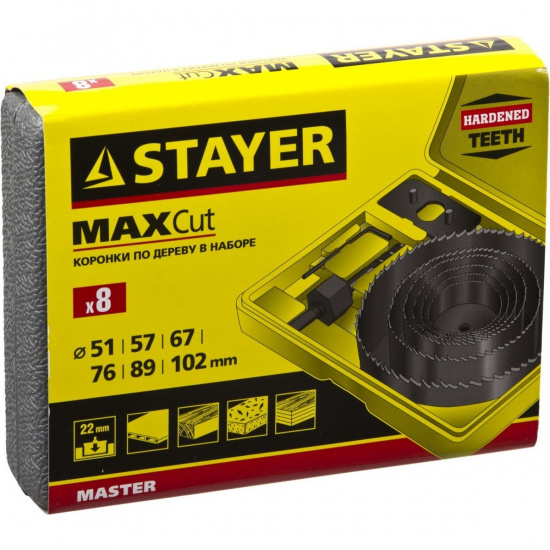 Большое фото товара - Набор кольцевых коронок по дереву 51-102мм 6шт Maxcut STAYER 29600-H8, 29600-H8. Вариант №2
