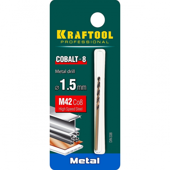 Большое фото товара - Сверло по металлу HSS-Co(8%) сталь М42 1.5х43мм Cobalt KRAFTOOL 29656-1.5, 29656-1.5. Вариант №2