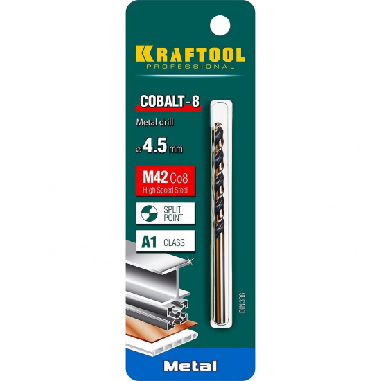 Большое фото товара - Сверло по металлу HSS-Co(8%) сталь М42 4.5х80мм Cobalt KRAFTOOL 29656-4.5, 29656-4.5. Вариант №2