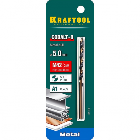 Большое фото товара - Сверло по металлу HSS-Co(8%) сталь М42 5.0х86мм Cobalt KRAFTOOL 29656-5, 29656-5. Вариант №2