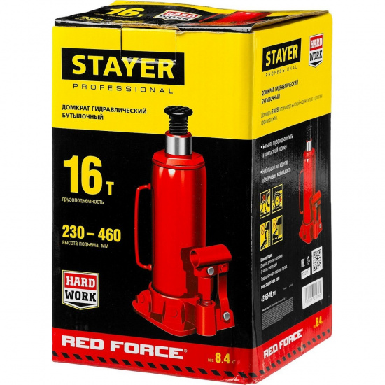 Большое фото товара - Бутылочный гидравлический домкрат 230 - 460мм 16 т RED FORCE STAYER 43160-16_z01, 43160-16_z01. Вариант №2