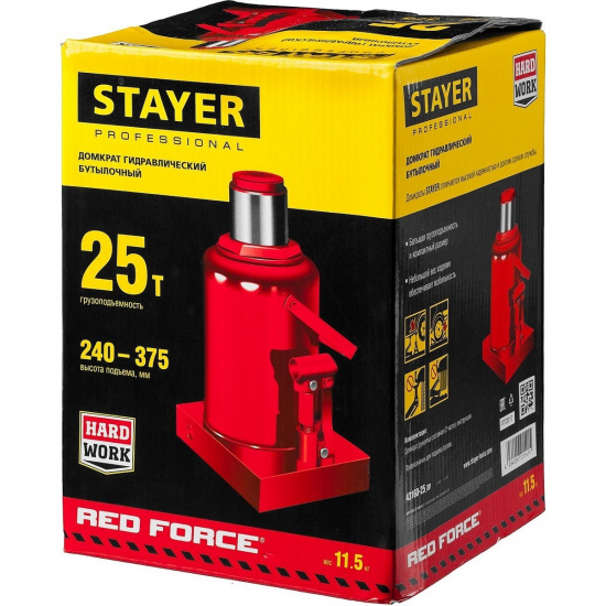Большое фото товара - Бутылочный гидравлический домкрат 240 - 375мм 25 т RED FORCE STAYER 43160-25_z01, 43160-25_z01. Вариант №2
