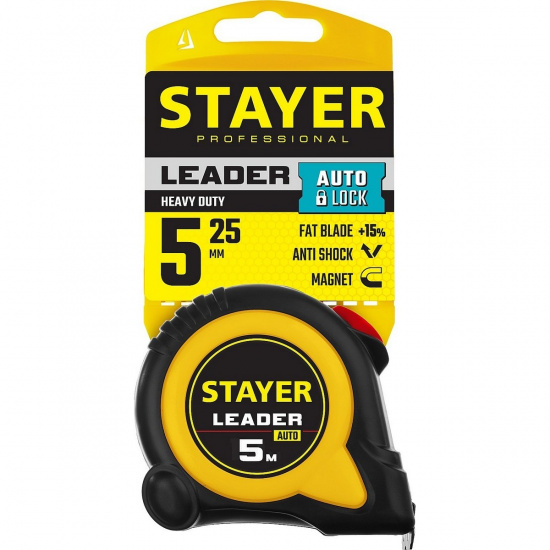 Большое фото товара - Рулетка с автостопом 5м*19мм Leader STAYER 3402-05-19_z02, 3402-05-19_z02. Вариант №2