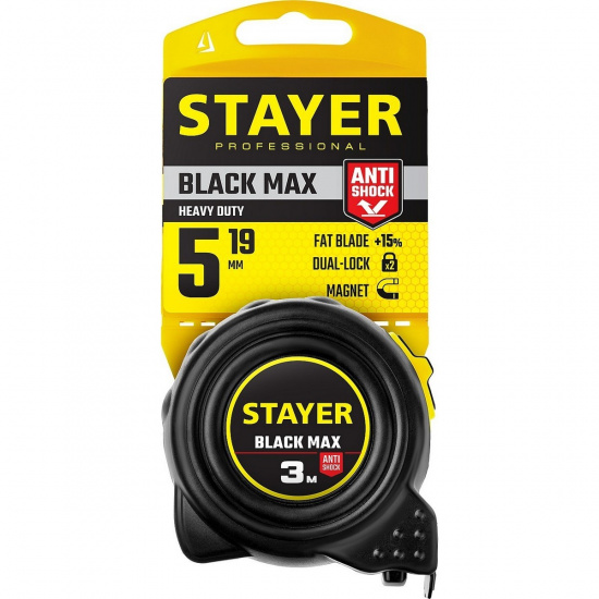 Большое фото товара - Рулетка с двумя фиксаторами 5м*19мм BlackMax STAYER 3410-05_z02, 3410-05_z02. Вариант №2