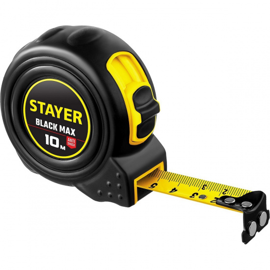 Большое фото товара - Рулетка с двумя фиксаторами 10м*25мм BlackMax STAYER 3410-10_z02, 3410-10_z02. Вариант №1