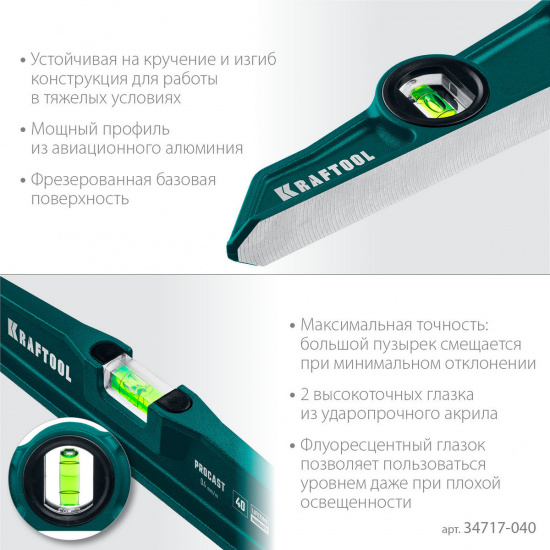 Большое фото товара - Литой уровень 400мм PROCAST KRAFTOOL 34717-040, 34717-040. Вариант №3
