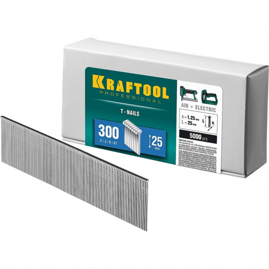 Большое фото товара - Гвозди для нейлера 5000шт тип 18GA (47/300/F) 25мм KRAFTOOL 31785-25, 31785-25. Вариант №1