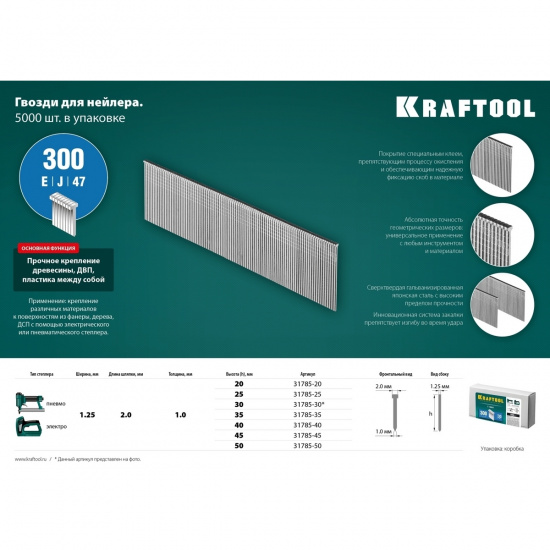 Большое фото товара - Гвозди для нейлера 5000шт тип 18GA (47/300/F) 40мм KRAFTOOL 31785-40, 31785-40. Вариант №3