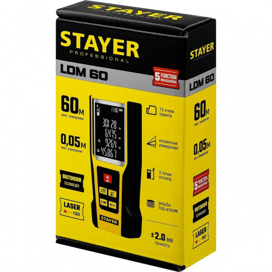 Большое фото товара - Лазерный дальномер 60м STAYER 34957_z01, 34957_z01. Вариант №2