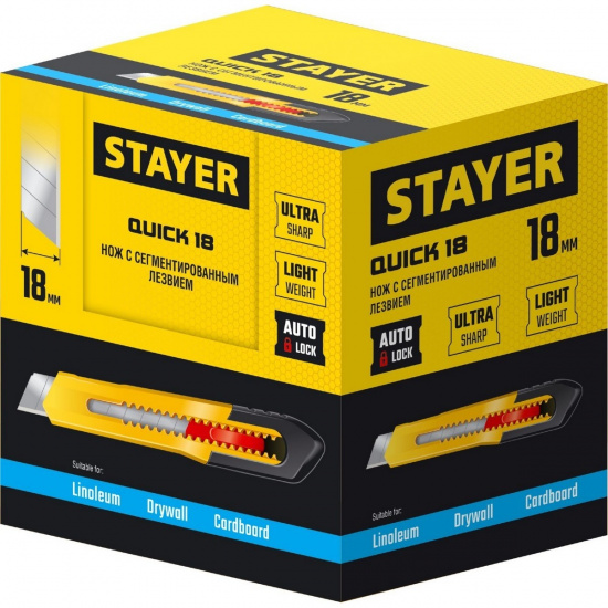 Большое фото товара - Нож из АБС пластика 18мм QUICK-18 STAYER 0910_z01, 0910_z01. Вариант №2