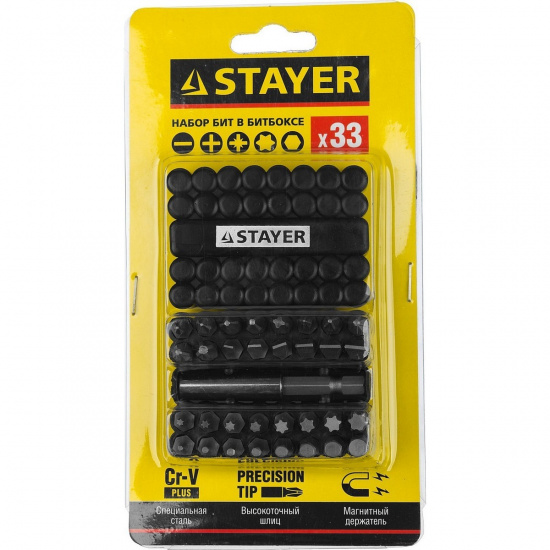 Большое фото товара - Набор бит с магнитным адаптером 33шт STAYER 26085-H33, 26085-H33. Вариант №2