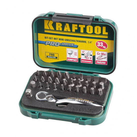 Большое фото товара - Набор бит с мини-трещоткой 33шт KRAFTOOL 26157-H33, 26157-H33. Вариант №3