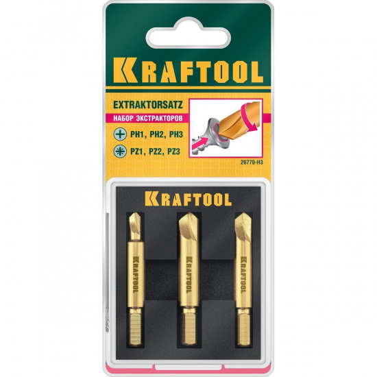 Большое фото товара - Набор экстракторов поврежденного крепежа 3шт KRAFTOOL 26770-H3, 26770-H3. Вариант №2