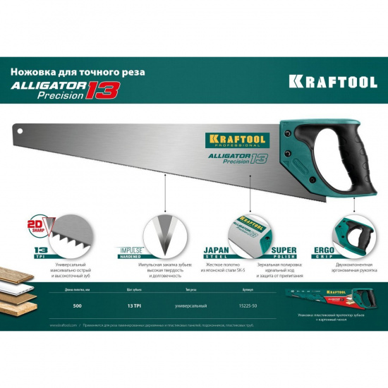 Большое фото товара - Ножовка для точного реза 500мм Alligator Precision 13 KRAFTOOL 15225-50, 15225-50. Вариант №4