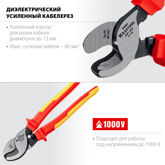 Большое фото товара - Диэлектрический кабелерез усиленный 1000 В VDE 250мм d=13мм KSF-25V KRAFTOOL 23334-25V, 23334-25V. Вариант №3