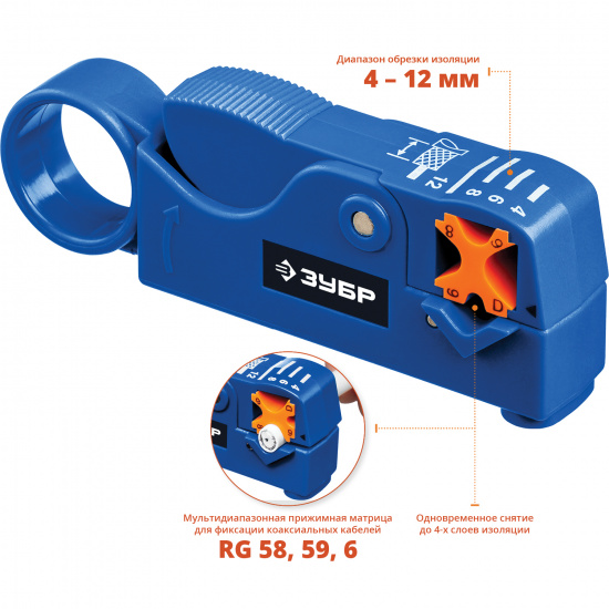 Большое фото товара - Стриппер коаксиальных кабелей RG62) RG59 (RG58 COAX-3 ЗУБР 22657, 22657. Вариант №2