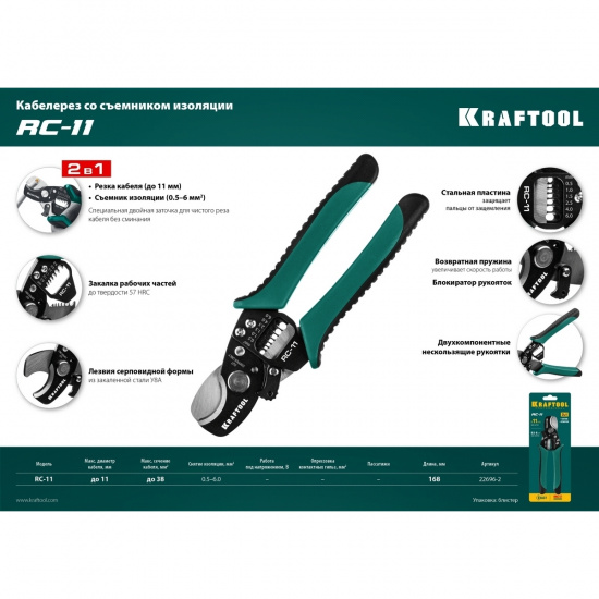 Большое фото товара - Кабельные ножницы 2 в 1 RC-11 KRAFTOOL 22696-2, 22696-2. Вариант №4