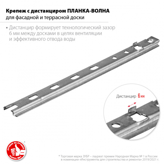 Большое фото товара - Крепеж для монтажа фасадной и террасной доски 80шт цинк 190мм Планка-Волна ЗУБР 30703-190, 30703-190. Вариант №2