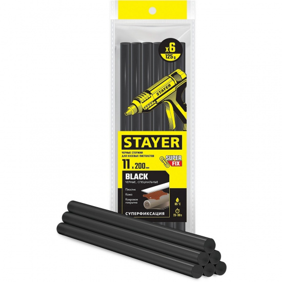 Большое фото товара - Клеевые стержни 6шт 11х200мм чёрные Black STAYER 2-06821-D-S06, 2-06821-D-S06. Вариант №1