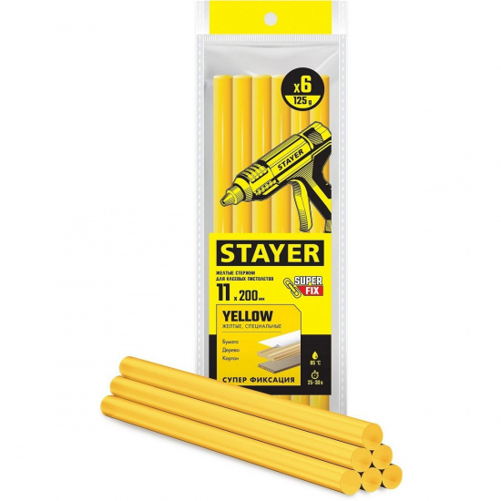 Большое фото товара - Клеевые стержни 6шт 11х200мм жёлтые Yellow STAYER 2-06821-Y-S06, 2-06821-Y-S06. Вариант №1
