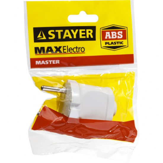 Большое фото товара - Прямая вилка 1300Вт 6 А/220 В белая MAXElectro STAYER 55150-W, 55150-W. Вариант №2