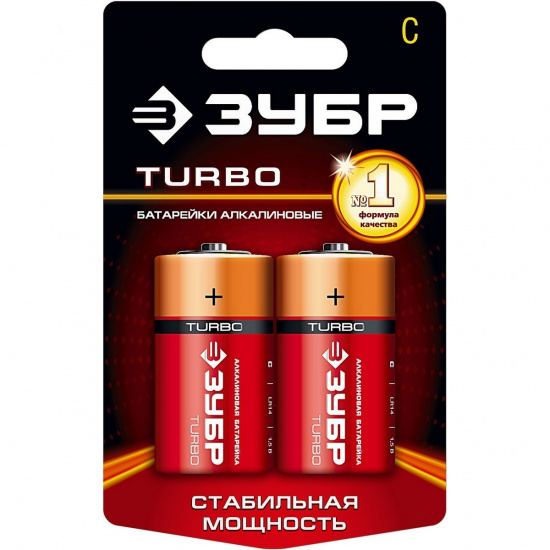 Большое фото товара - Алкалиновая батарейка 1.5 В. Сх2 TURBO ЗУБР 59215-2C_z01, 59215-2C_z01. Вариант №2